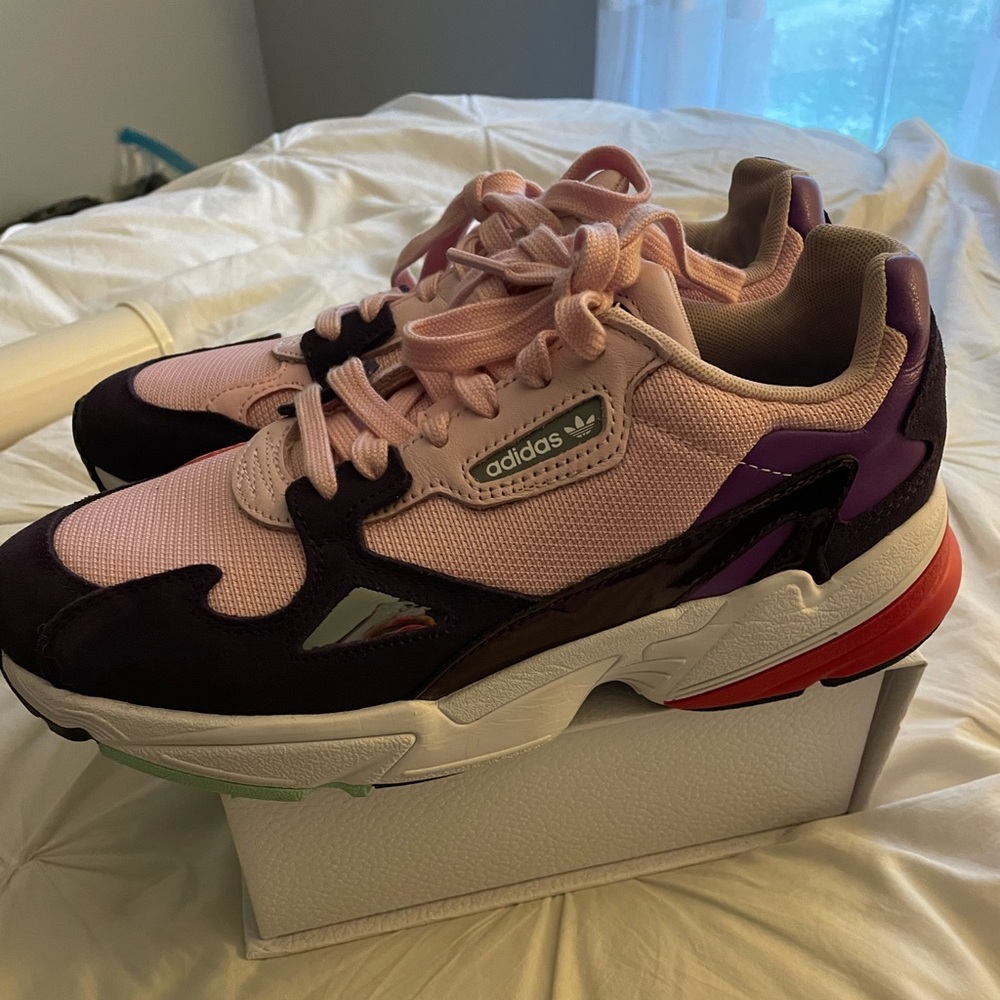 Lavender and purple adidas sneakers